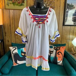 Siya Bohemian Neon Multicolor Rainbow Accents Dress / Swimsuit Coverup